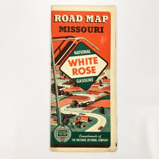 1940 Missouri Road Map National White Rose Gasoline Vintage Travel Trip Gas