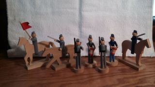 Vintage Clothespin Soldiers By Aero 1,  Set Of 7 4 "