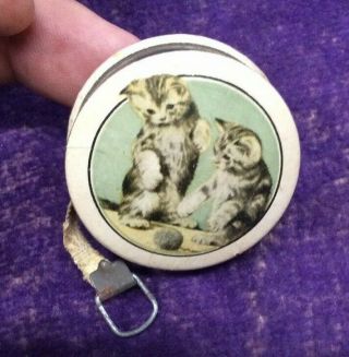Vintage Celluloid Tape Measure Kitty Cats Cloth Tape Retractable