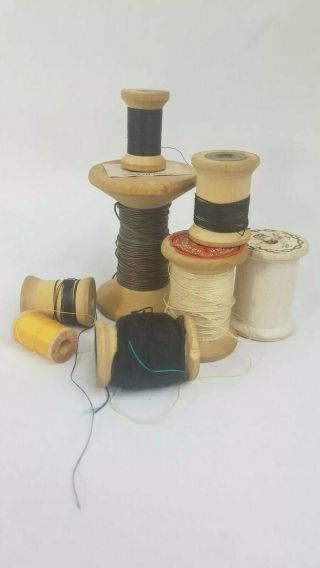 48 Vintage Wooden Spools With Silk Cotton Nylon Machine Thread 6