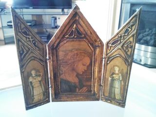 Antique 19th Century Wooden Gold Gilt Religious Triptych