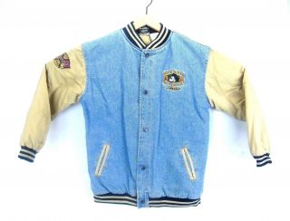 Disney Vintage 1928 Mickey Mouse Quilted Denim Varsity Jacket Coat Size L
