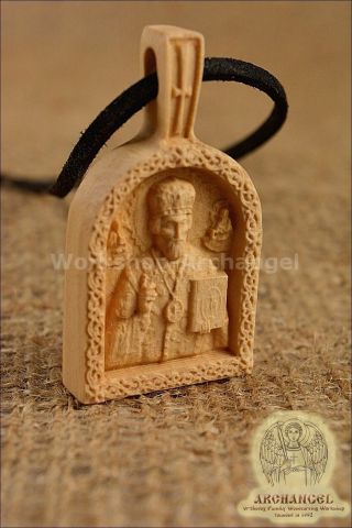Russian Orthodox Wooden Carved Amulet St Nicholas Patron Saint Of Healing Nick