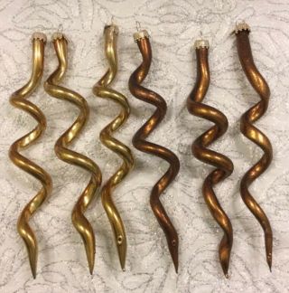 Vintage Blown Glass Gold And Bronze Swirl Icicle Christmas Ornaments