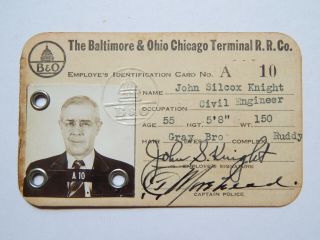 Baltimore & Ohio Chicago Terminal Railroad Employee Photo Id Card (1942)