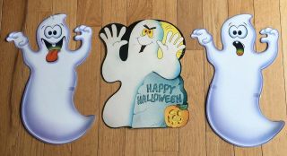 3 Vintage Ghost Pumpkin Tombstone Halloween Diecuts Decorations