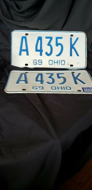 Vintage Pair 1969 Ohio License Plates.  Plate A 435 K Plates