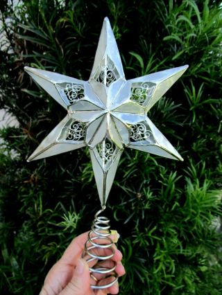 Capi Shells & Silver Tone Metal Frame Star Christmas Tree Topper