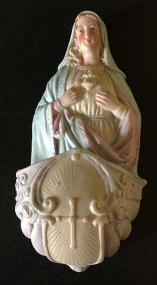 Vintage German Bisque Madonna Holy Water Font Mary Catholic Religious