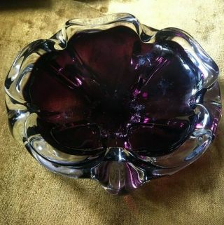 Vintage Amethyst Purple Art Glass Ashtray Heavy