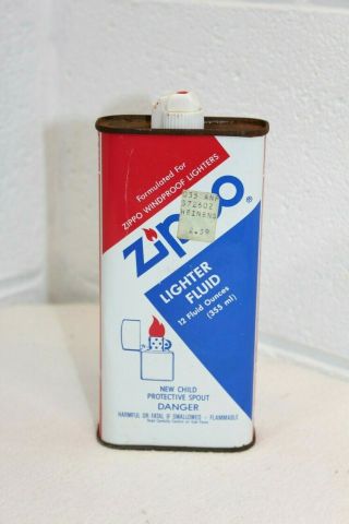 Vintage Zippo 12 Oz Red White Blue Lighter Fluid Can Empty Tin Fuel