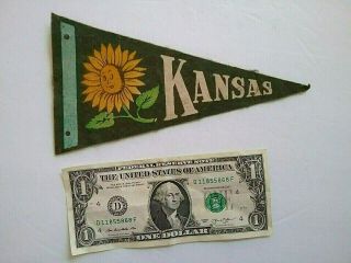 " Kansas  Antropormorphic Sunflower " Vintage Felt Pennant 1950 