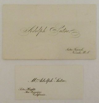 Old 1800s Business Cards Adolph Sutro,  Comstock Lode & San Francisco Millionaire