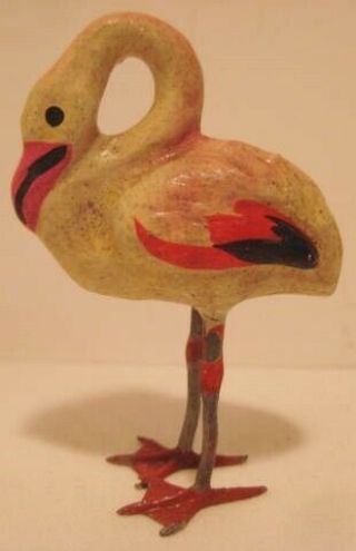 Old 1920s German Composition Flamingo Wading Bird For Putz Pond Or Zoo Layout