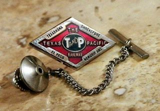 Texas And Pacific Railroad Tie Tack Pin And Chain Clasp