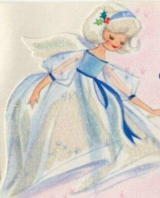 Pixy Girl Lady Hallmark Angel Fairy Princess Glitter Vtg Christmas Greeting Card