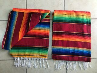 TWO PIECE SERAPE SET,  5 ' X 7 ',  Mexican Blanket,  HOT ROD,  Covers,  XXL,  bright red 2