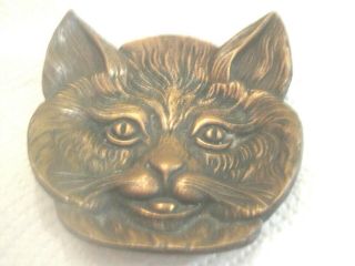 Vintage Brass Cast Metal Cat Face Ashtray