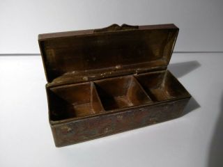 Miniature Antique Brass And Enamel Pill Box