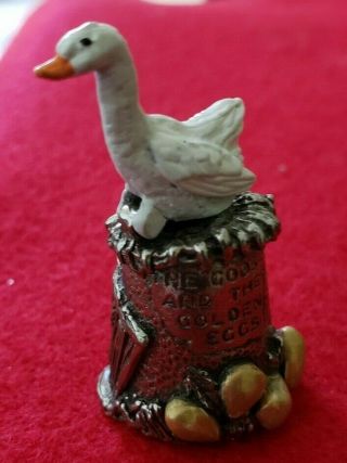 The Goose And The Golden Egg Pewter Thimble - Moveable
