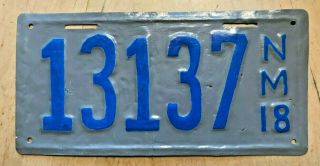 1918 Mexico Rare Type 1 License Plate " 13137 " Nm Over 100 Years Old