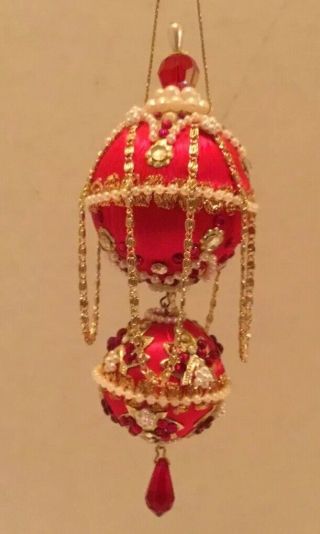 Vintage Beaded Christmas Ornament Elaborate Red Gold Lee Wards Zimonick