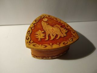 Carved Decorative Birch Bark Trinket Box Made In Russia