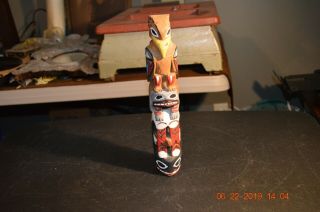 Old Vtg.  Rick Williams 10 " Totem Pole Hand Carved Signed Indian Totems Fetishes