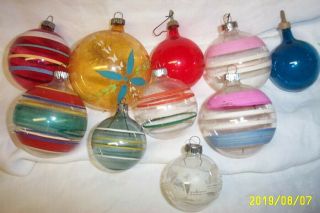 9 Clear,  Glass,  Striped,  1 Tinsel Inside,  Xmas Ornaments