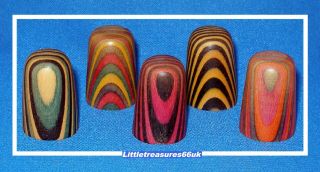 Set Of 5 Harlequin Turned Wood Thimbles.  Andrew Langford