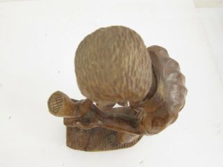 African Hand Carved Wood Signed VTG Tribal Sculpture Man w/ Pipe & Pickaxe 16 