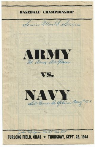 1944 Army Vs Navy Furlong Field Honolulu Pro Baseball Team Roster Pee Wee Reese,