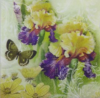 Bulk - 0,  79$/pc 3x Single Paper Napkins For Decoupage Iris Butterfly Flowers M116