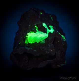 Fluorescent Cuprian Adamite Uv Sw Lw Ojuela Mine Durango Mexico 39x36x30 Mm