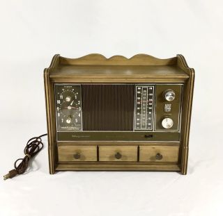 Vintage Magnavox Solid State Am/fm Radio Alarm Clock Timer Wood Repair