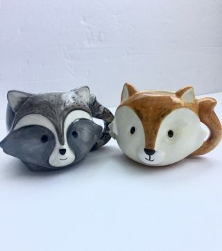 Sur La Table Woodland Fox And Woodland Raccoon Mugs - Such A Cute Pair