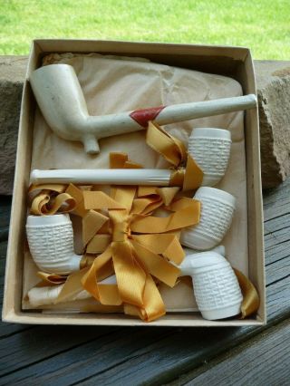 Clay Tobacco Pipes - Set Of 5 Pipes - 4 Germany Baskets 1 Other Unknown