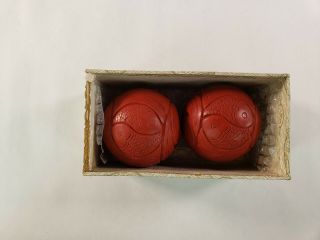 Rare Cinnabar Vintage Set Chinese Baoding Balls W/ Chimes Meditation Fish Motif