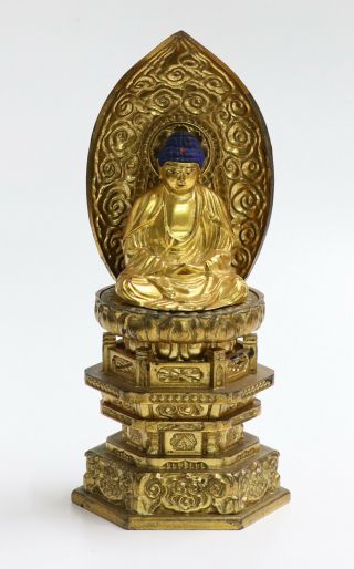 Japanese Buddhist Statue Shakanyorai Gold Plate Buddhism 0096