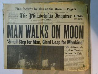 Newspaper Of Apollo 11 Philadelphia Inquirer July 21 1969 Man Walks On Moon