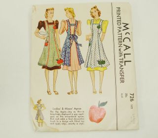 Mccall Sewing Pattern 726 Size Lg Vintage 30s - 40s Apron W Transfers