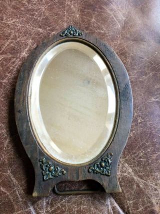 Ornate Antique Wood Beveled Glass Standing Vanity Shaving Mirror