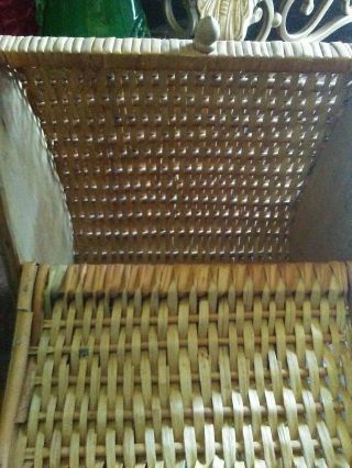 Vintage WICKER Rattan Straw Case Purse Sewing Basket W/ Handle 4