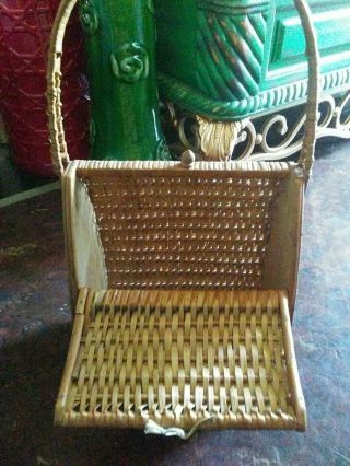 Vintage WICKER Rattan Straw Case Purse Sewing Basket W/ Handle 6