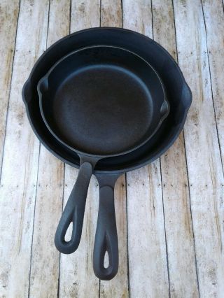Two (2) Vintage Benjamin & Medwin 8 & 10 Inch Cast Iron Pans