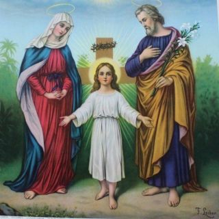 Old Religious Chromolithograph Print Of The Holy Family,  Leiber,  Germany,  15x20 "