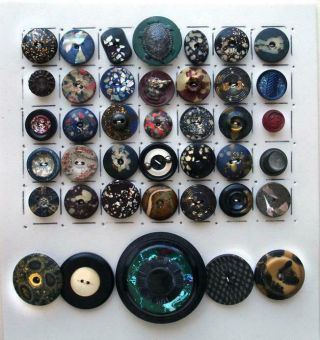 40 Antique Composition Buttons / Turtle & Fox Head