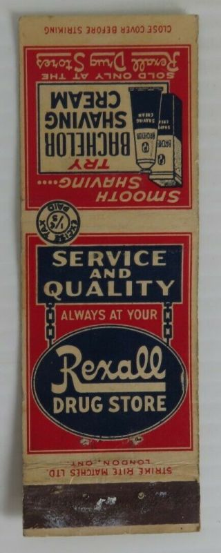 Vintage Rexall Drug Store Bachelor Shaving Cream Matchbook Cover (inv23962)