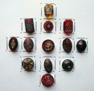 13 Antique Ruby Glass Buttons