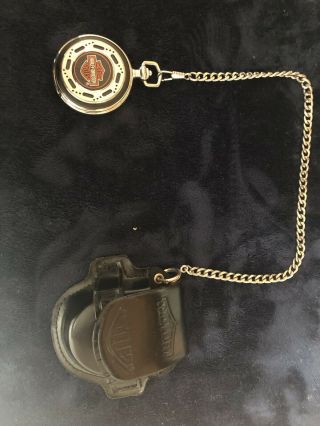 Franklin Harley Davidson Pocket Watch W/ Case,  Steel Chain